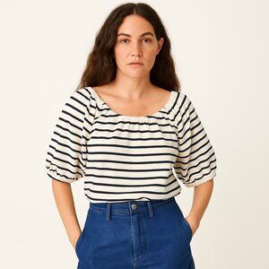 J. Crew AY455 Mariner Cloth Puff-Sleeve Stripe Top Womens Medium NWT